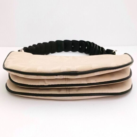 Y2K DKNY Hobo Shoulder Bag Cream Logo Fabric Dk Brown Leather Chunky Strap - Picture 5 of 8